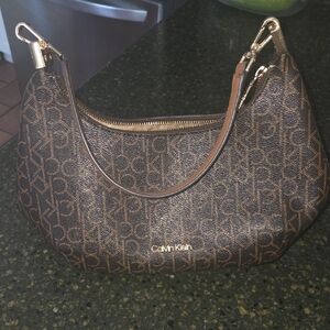Calvin Klein Black and Brown Monogram Shoulder Bag